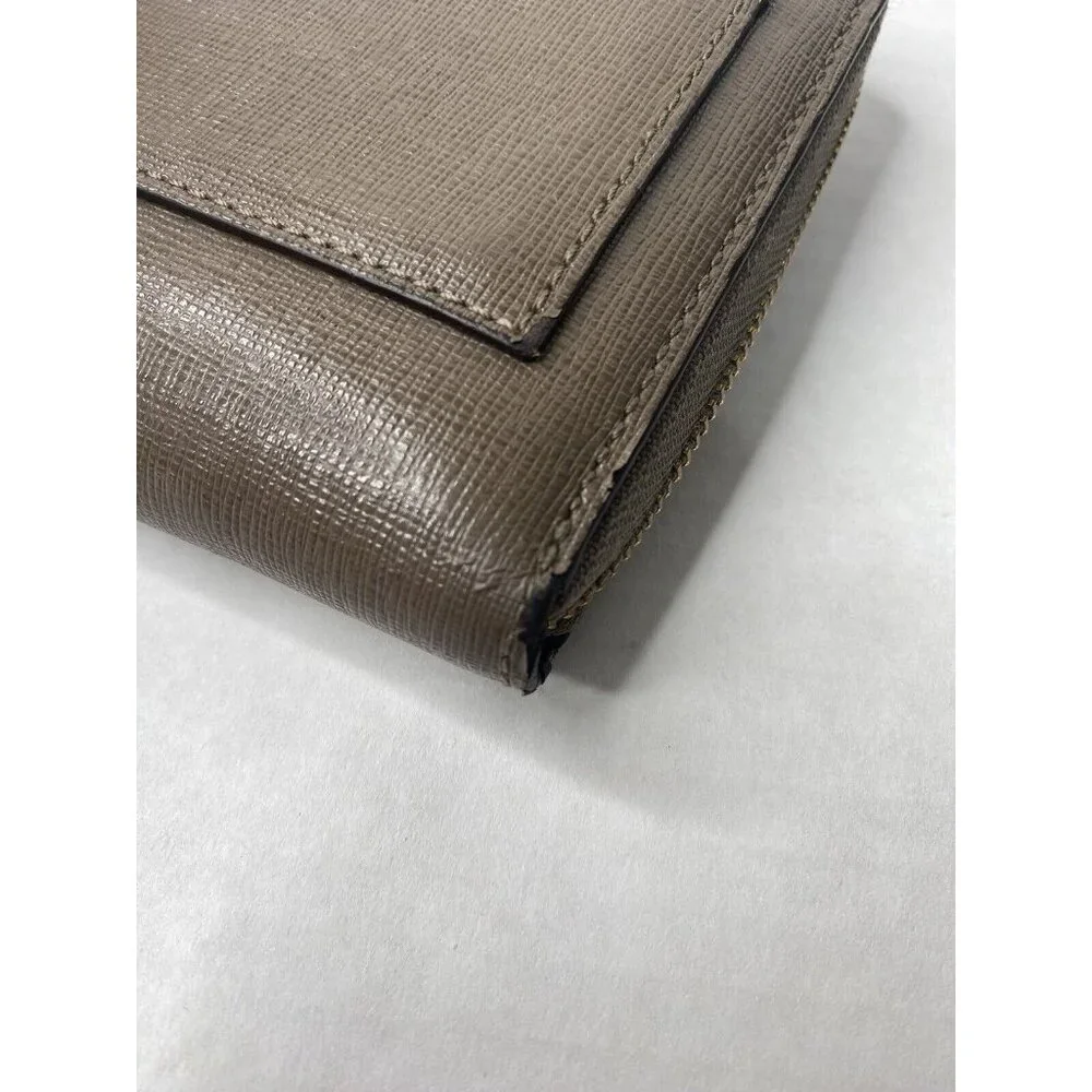 COACH Leather Corner Zip Around Taupe Bi Fold Bag